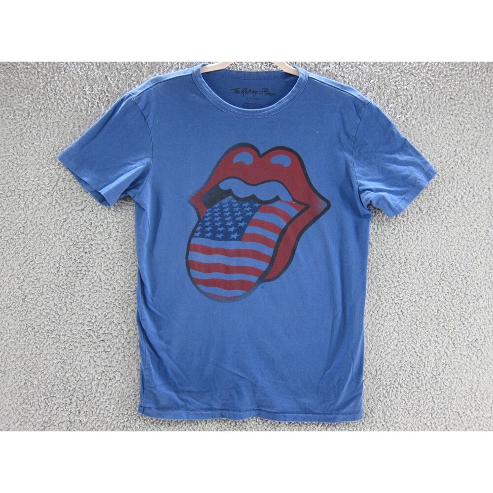 Rolling Stones Shirt Mens XL American Flag Tongue Blue Graphic Rock Band Tee